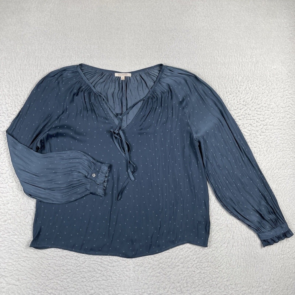 Skies Are Blue Shirt Womens Medium Blue Polka Dot Blouse Sheer Career Ladies Top